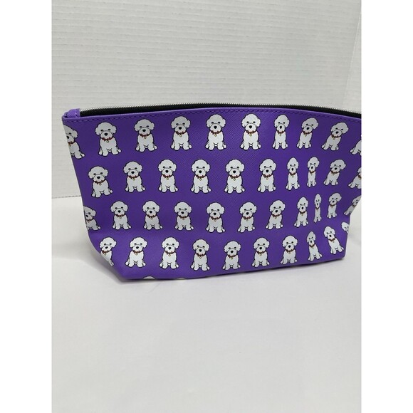 Marc Tetro Bichon Purple Zip Up Cosmetic Case 6x11" - Picture 2 of 5